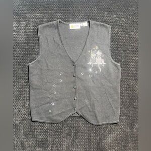Christine Alexander Gray Button-Up Vest with Embroidery size large